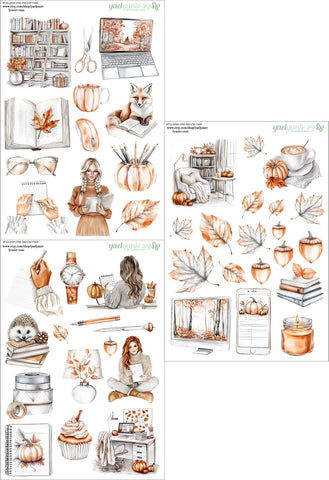 מארז מדבקות סתיו חמים בבית- רקע לבן