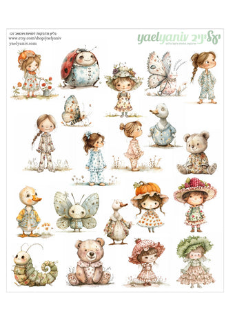 גליון מדבקות ילדות מתוקות בסגנון וינטאג' (2