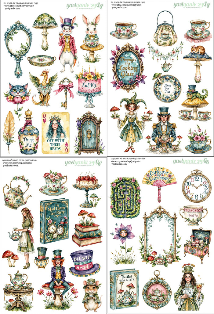 מארז מדבקות מסיבת התה של הכובען - רקע לבן