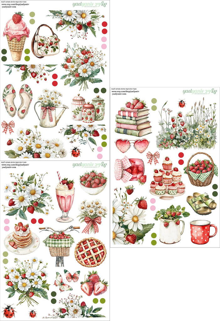 מארז מדבקות שדות תותים לנצח- רקע לבן