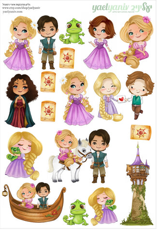 גליון מדבקות איורי רפונזל