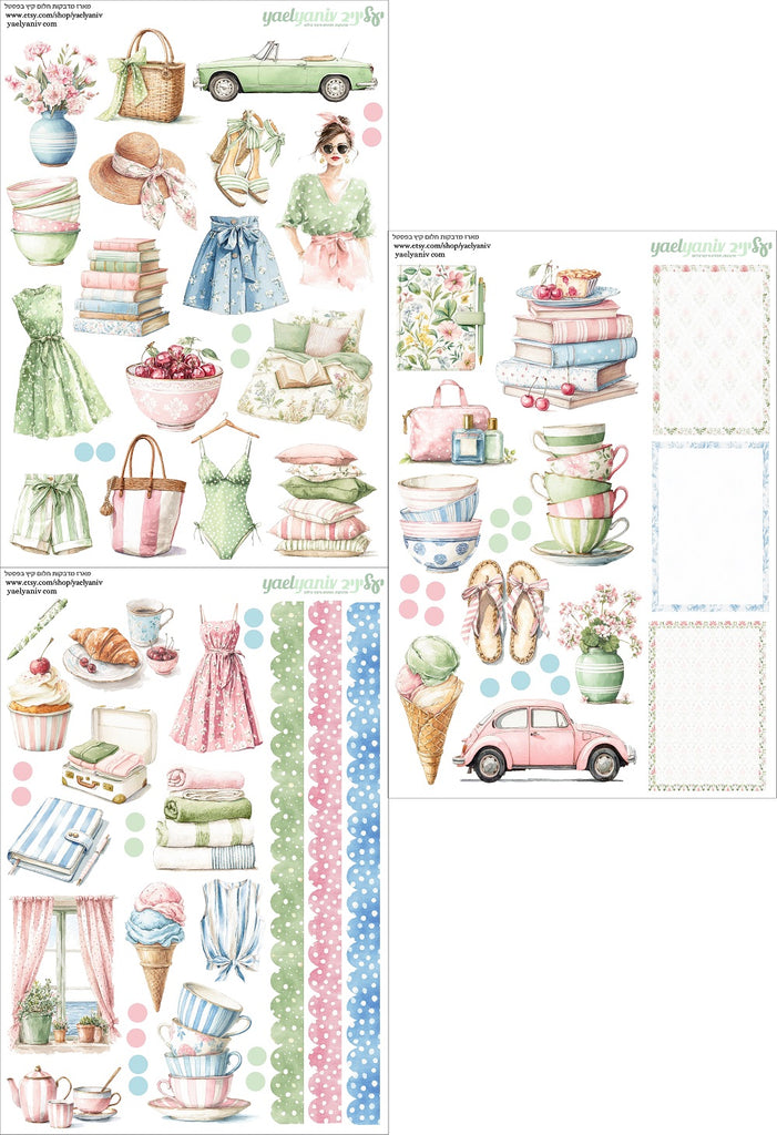 מארז מדבקות חלום קיץ בפסטל - רקע לבן