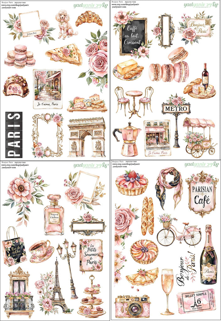 מארז מדבקות בונז'ור פריז - רקע לבן