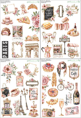 מארז מדבקות בונז'ור פריז - רקע לבן