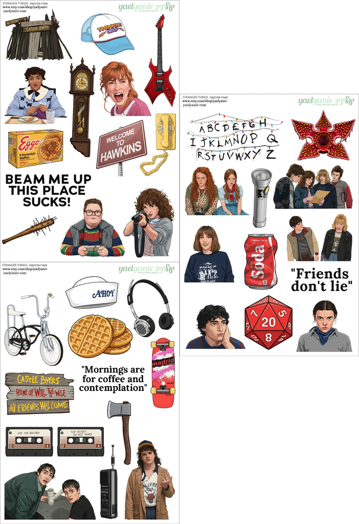 רקע לבן -STRANGER THINGS מארז מדבקות