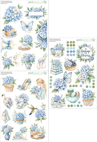 מארז מדבקות הורטנזיה חלומית- רקע לבן