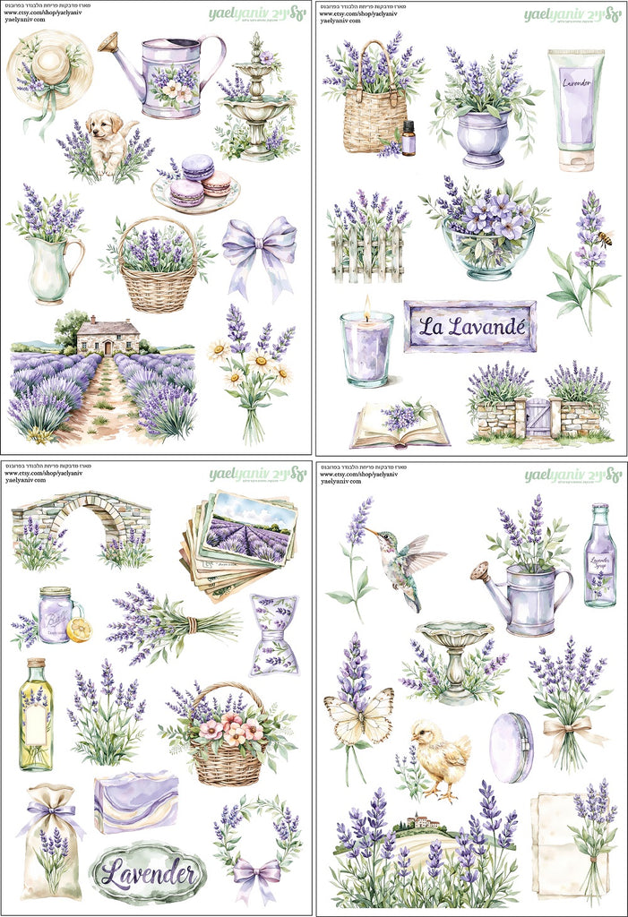 מארז מדבקות פריחת הלבנדר בפרובנס- רקע לבן