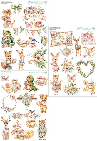 מארז מדבקות מסיבת תה ביער- רקע לבן