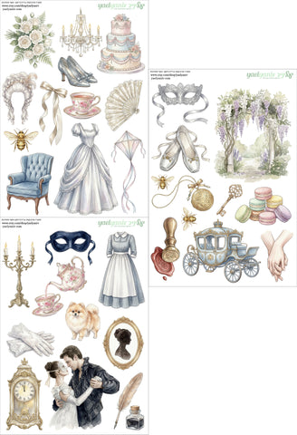 מארז מדבקות "ברידג'רטון-נשף מסיכות" - רקע לבן