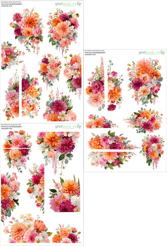 מארז מדבקות פריחה צבעונית עזה - רקע לבן