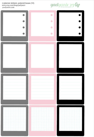 גליון מדבקות לפלאנר/יומן - מסגרות פולארויד (12) למשימות