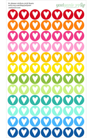 גליון מדבקות לפלאנר/יומן - עיגולי לבבות