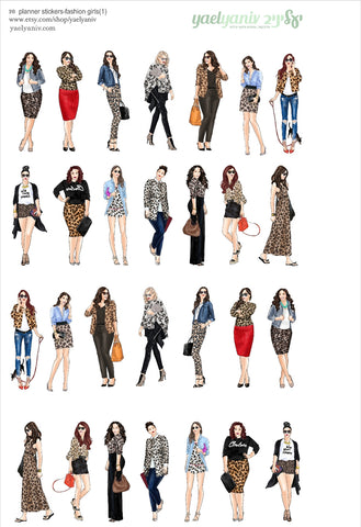 גליון מדבקות לפלאנר/יומן - איורי נשים אופנתיות (1(