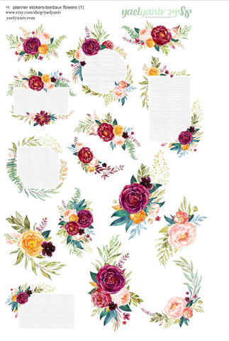 גליון מדבקות לפלאנר/יומן - מסגרות ופרחי בורדו (1)