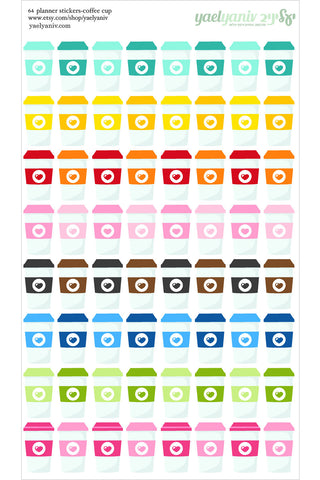 גליון מדבקות לפלאנר/יומן - כוסות קפה