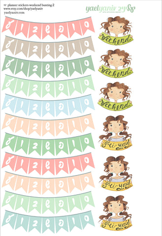 גליון מדבקות לפלאנר/יומן -דגלוני סופשבוע פסטל