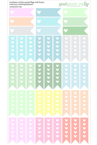 גליון מדבקות לפלאנר/יומן -דגלונים עם לב-פסטל