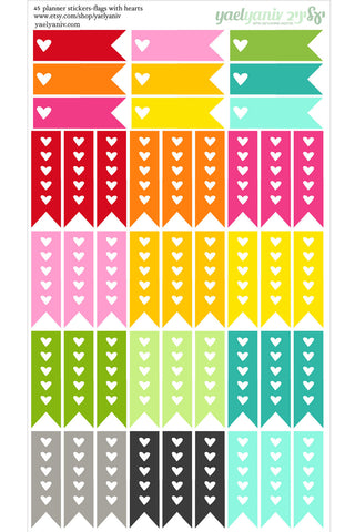 גליון מדבקות לפלאנר/יומן -דגלונים עם לב