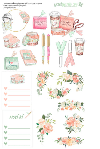 גליון מדבקות לפלאנר/יומן - ורדים אפרסק